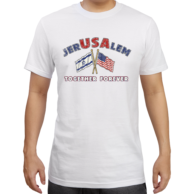 JerUSAlem Together Forever Weathered T-Shirt in white, black, grey, blue